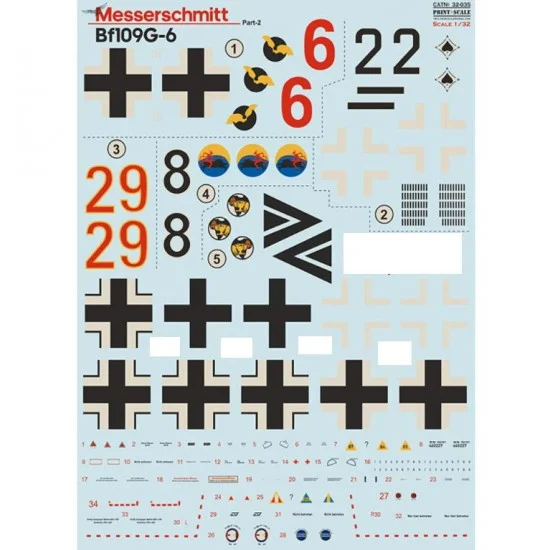 Print Scale 32-035 Decals for 1/32 Messerschmitt Bf-109 G-6 Part 2