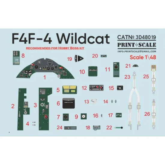 Print Scale 3D48-019 1/48 F4F-4 Wildcat Interior 3D Decal