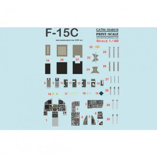 Print Scale 3D48015 1/48 F-15C Eagle Instrumental Panel and Cockpit for Great Wall Hobby kits
