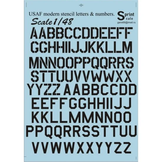 Print Scale 48-005 1/48 USAF Modern Stencil Letters and Numbers - Black (1.5 leaf Decals)
