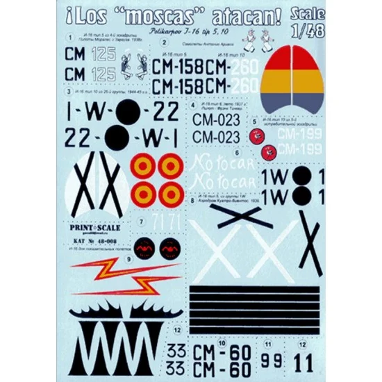 Print Scale 48-067 1/48 Los Moscas Atakan, I-16's in Spain Decals