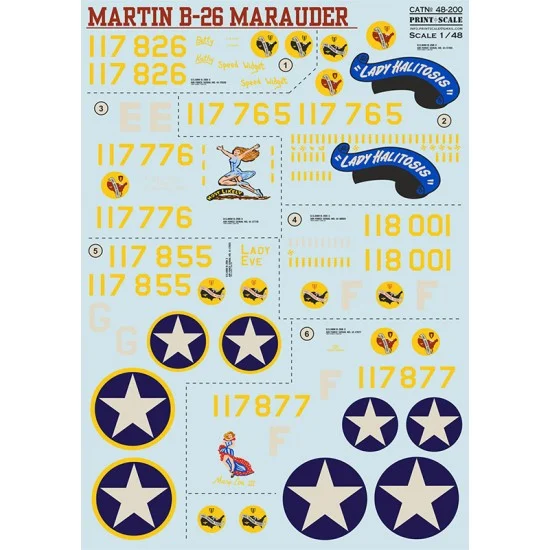 Print Scale 48-200 Decals for 1/48 Martin Marauder B-26B-MA