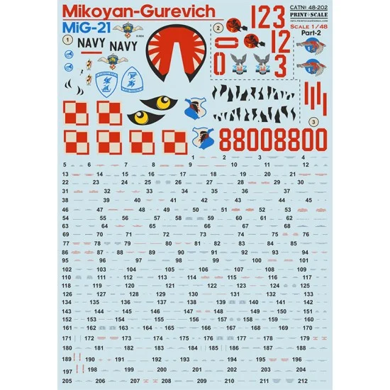 Print Scale 48-202 Decals for 1/48 Polish Air Force Mikoyan-Gurevich MiG-21 Part 2