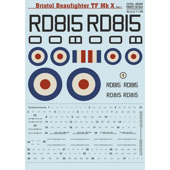 Print Scale 48-205 Decals for 1/48 Bristol Beaufighter Mk.X Part 1