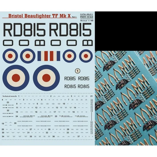 Print Scale 48-211 Decals for 1/48 Beaufighter Mk.X Part 1 (with 3D decal Instrument panel)