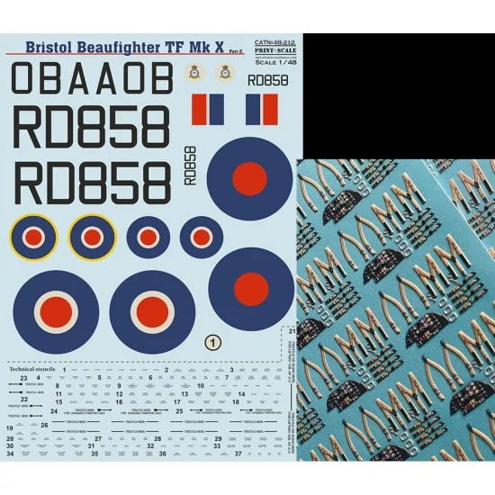 Print Scale 48-212 Decals for 1/48 Beaufighter Mk.X Part 2 (with 3D decal Instrument panel)