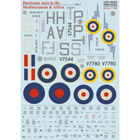 Print Scale 48-233 1/48 Hurricane Aces in the Mediterranean and Africa Water-slide Decal Part-5