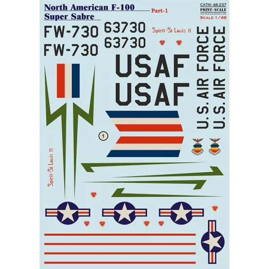 Print Scale 48-237 1/48 North American F-100 Super Sabre Decal Part.1