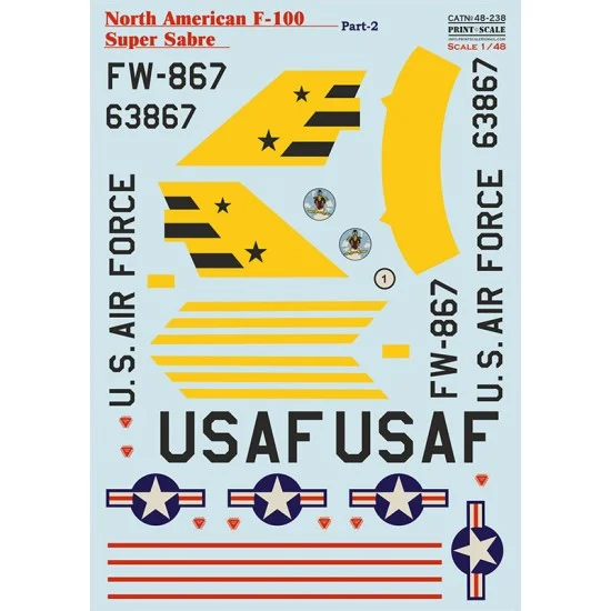 Print Scale 48-238 1/48 F-100 Super Sabre Decal Part 2 - F-100F-10-NA