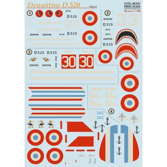 Print Scale 48-241 Decal for 1/48 D-520 Dewoitine Part 2