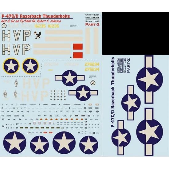 Print Scale 48-264 Decal for 1/48 P-47 C/D Razorback Robert S. Jonson Part 2