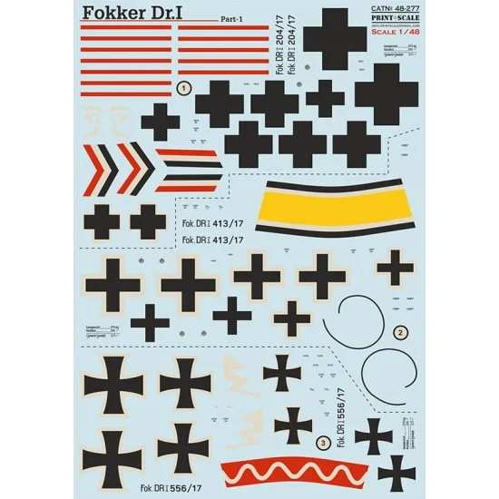 Print Scale 48-277 1/48 Fokker Dr I Decal Part.1
