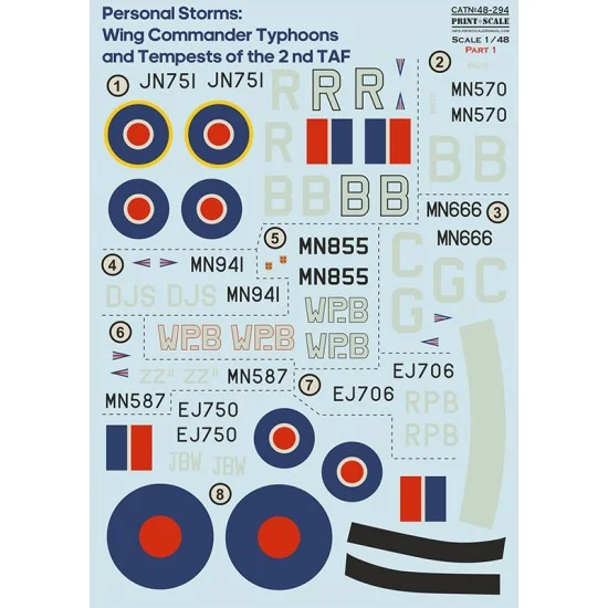 Print Scale 48-294 1/48 Personal Storm Wings Commander Typhoon and Tempests of the 2nd TAF. Decal Part 1