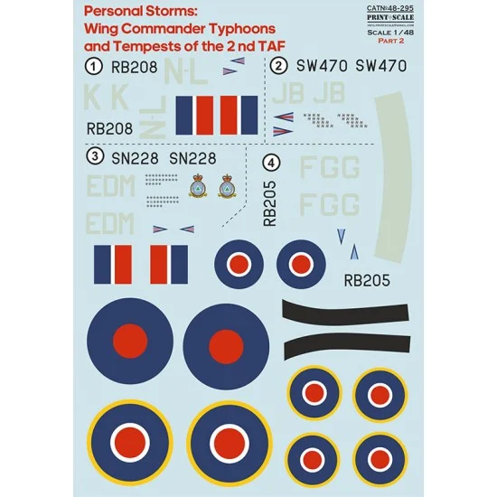 Print Scale 48-295 1/48 Personal Storm Wings Commander Typhoon and Tempests of the 2nd TAF. Decal Part 2