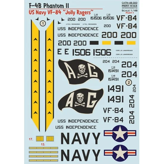 Print Scale 48-300 1/48 US Navy F-4B Phantom II VF-84 Jolly Rogers Decal Part 1