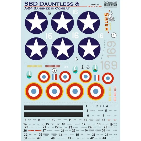 Print Scale 48-303 1/48 SBD Dauntless and A-24 Banshee in Combat. Decal Part 5