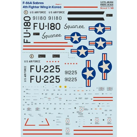 Print Scale 48-304 1/48 F-86A Sabres 4th Fighter Wing in Korea Water-slide Decal Part 1