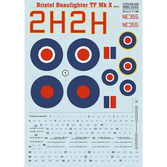 Print Scale 48-305 1/48 Bristol Beaufighter TF Mk X Decal Part 4