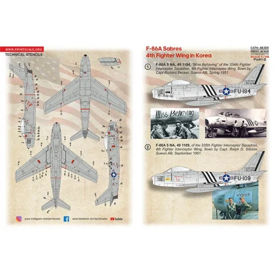 Print Scale 48-309 1/48 F-86A Sabres 4th Fighter Wing in Korea. Decal Part 2