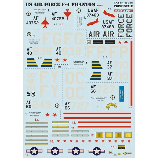 Print Scale 48-315 1/48 US Air Forces F-4 Phantom. Decal Part 1