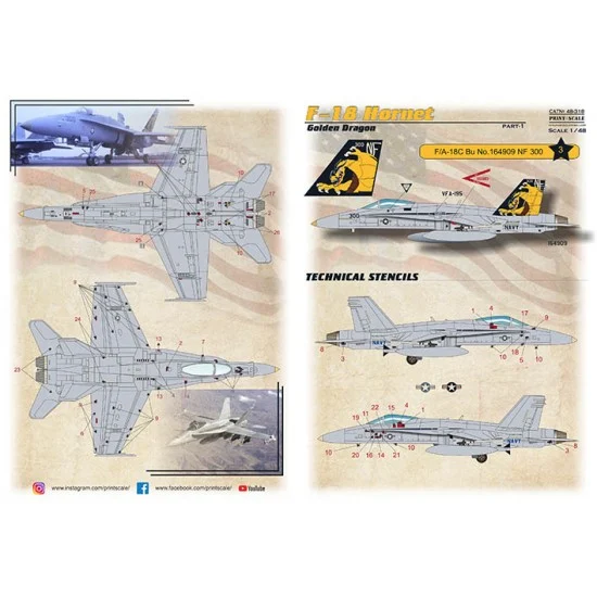 Print Scale 48-318 1/48 F-18 Hornet. Decal Part 1 - No.164909 NF 300
