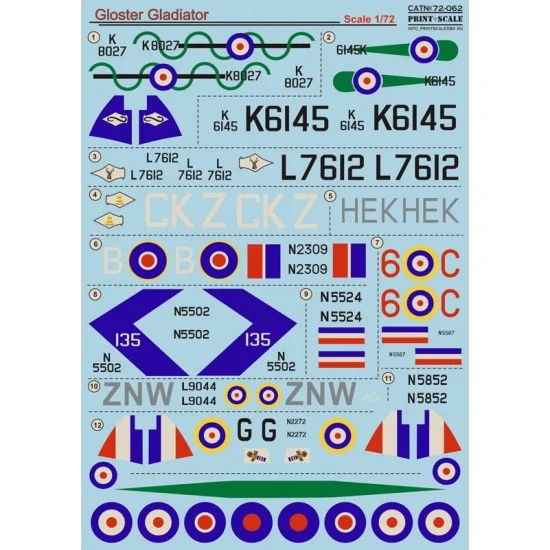 Print Scale 72-062 1/72 Gloster Gladiator (Part 1) Decals