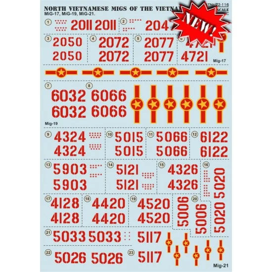 Print Scale 72-116 1/72 North Vietnamese MIGs of the Vietnam War Decals