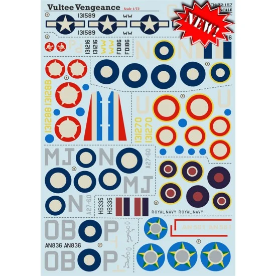 Print Scale 72-157 1/72 Wet Decals - Vultee A-31 Vengeance (1 sheet)
