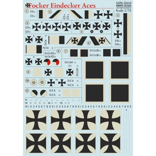 Print Scale 72-213 1/72 Wet Decals - Fokker Eindecker Aces