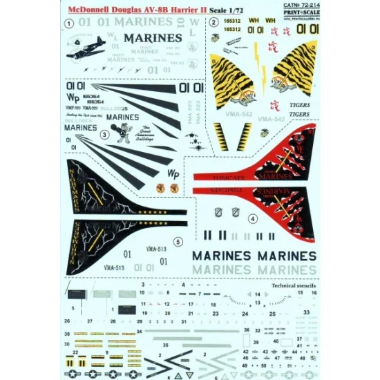 Print Scale 72-214 1/72 Wet Decals - McDonnell-Douglas AV-8B Harrier II