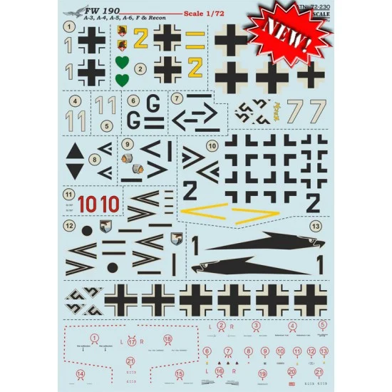 Print Scale 72-230 1/72 Wet Decals - Focke-Wulf Fw 190A-3 / A-4 / A-5 / A-6 / F and Recon