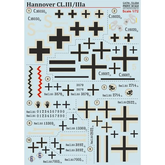Print Scale 72-294 1/72 Hannover CL.lll/llla Decals