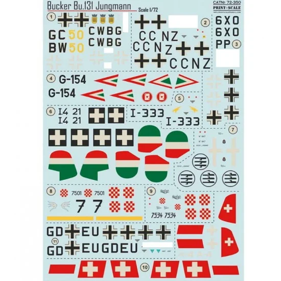 Print Scale 72-350 Decals for 1/72 Bucker Bu.131 Jungmann