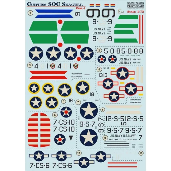Print Scale 72-356 Decals for 1/72 Curtiss SOC Seagull Part.1