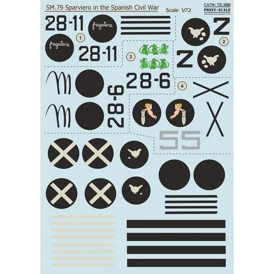 Print Scale 72-388 Decals for 1/72 Spanish Civil War Savoia-Marchetti SM-79