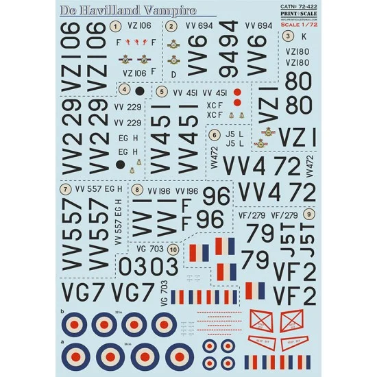 Print Scale 72-422 Decals for 1/72 De Havilland FB Vampire