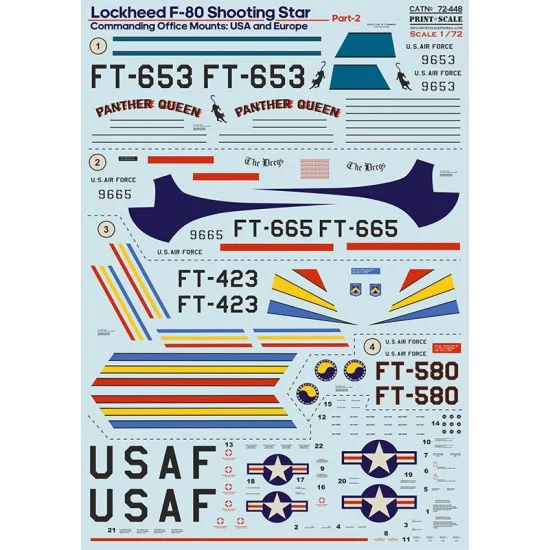 Print Scale 72-448 Decals for 1/72 Lockheed F-80 Commanding Office Mounts: USA & Europe Part 2