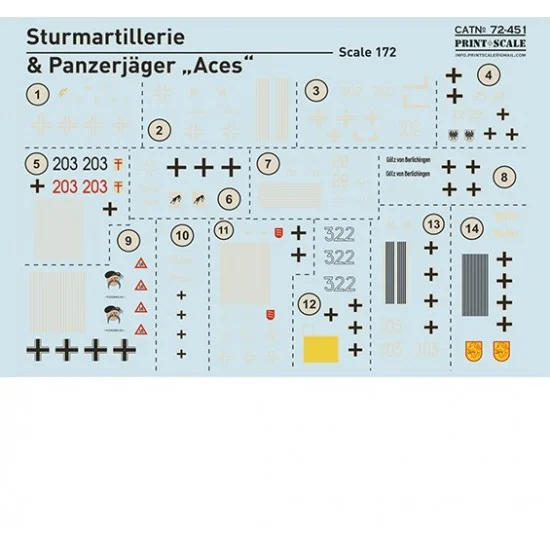 Print Scale 72-451 Decals for 1/72 Sturmartillerie and Panzerjager Aces