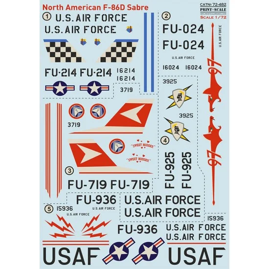 Print Scale 72-482 Decal for 1/72 North American F-86D Sabre