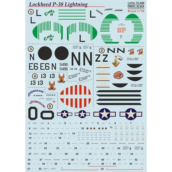 Print Scale 72-498 Decal for 1/72 P-38 Lightning in Bare Metal