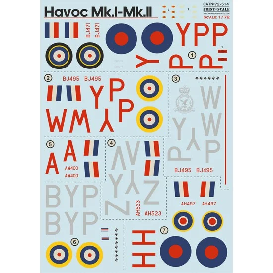 Print Scale 72-514 1/72 Boston Hawk A-20 Night. Black Decal