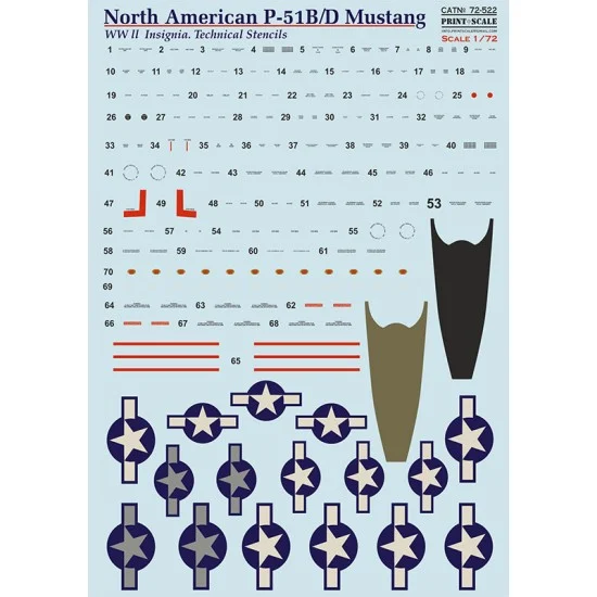 Print Scale 72-522 1/72 P-51 B/D Mustang Technical Stencils Decal