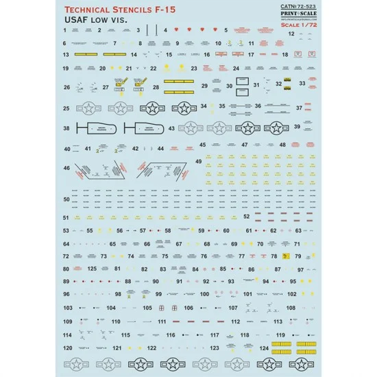 Print Scale 72-523 1/72 USAF F-15 Technical Stecils ''Low Vis'' Water-slide Decal