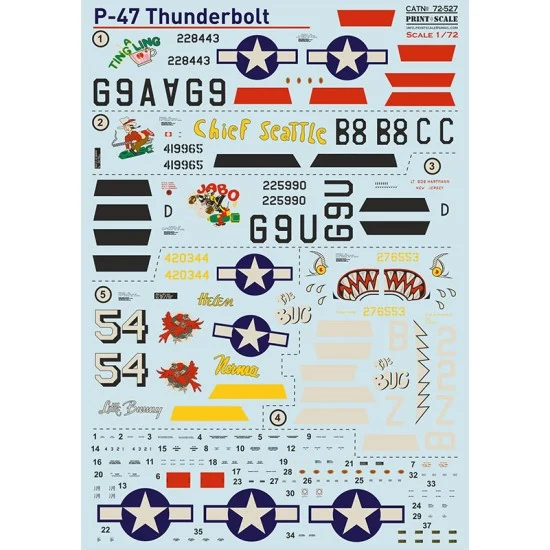 Print Scale 72-527 1/72 P-47 Thunderbolt Aces Decal