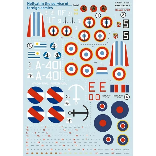 Print Scale 72-529 1/72 Hellcat In the Service of Foreign Armies Decal