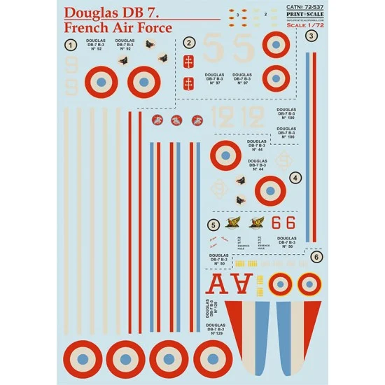Print Scale 72-537 1/72 Douglas DB-7 French Air Force Decal