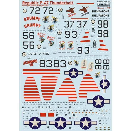 Print Scale 72-540 1/72 Republic P-47 Thunderbolt Decal - 527th FS, 86th Fighter Group