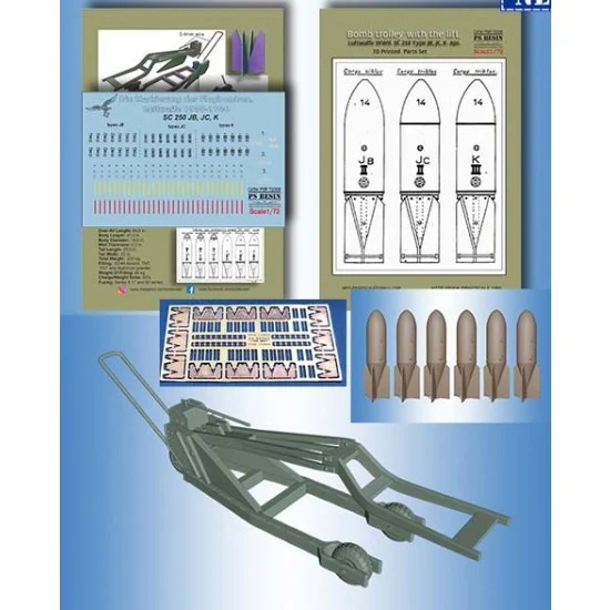 Print Scale PSR72006 1/72 WWII Luftwaffe Bomb Trolley w/Lift SC 250 JB, JC, K - Model Planes