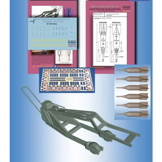 Print Scale PSR72007 1/72 WWII Luftwaffe Bomb Trolley w/Lift SC 250 SC 250 Type Stabo Minenbombe - Model Planes
