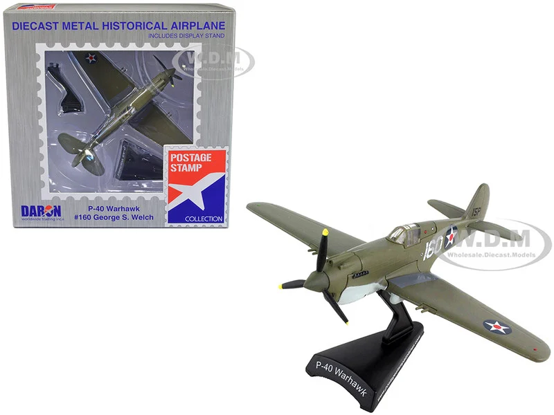 Curtiss P-40 Warhawk Fighter Aircraft #160 "Pilot George S. Welch" United States Army Air Force "Attack on Pearl Harbor" (1941) 1/90 Diecast Model Airplane by Postage Stamp